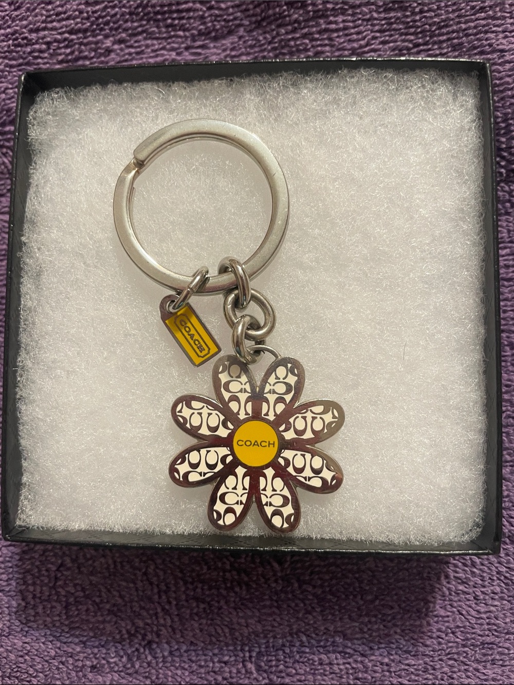 VIntage Coach silver and yellow daisy keychain